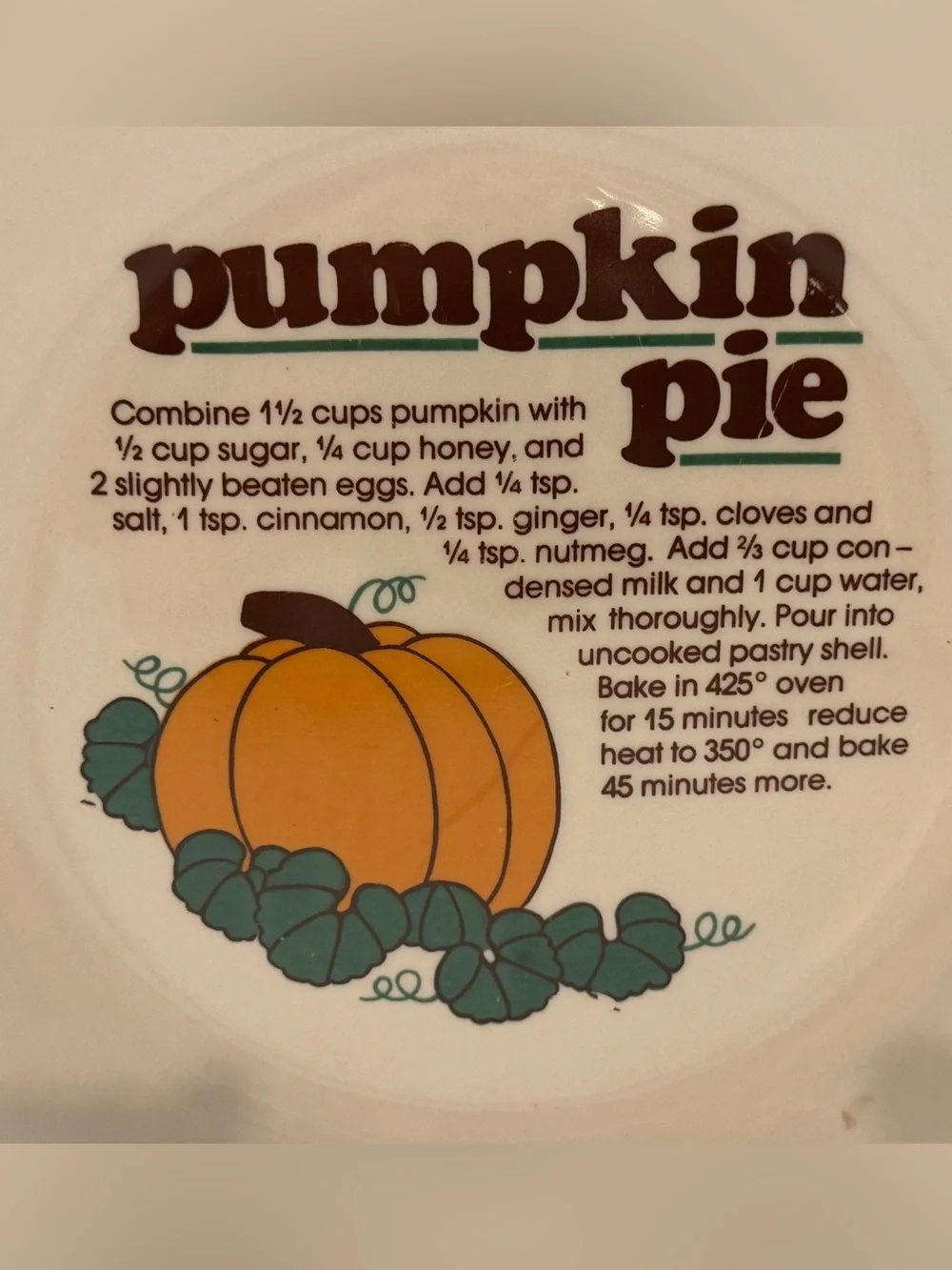 Vtg Mount Clemens Pottery Ceramic Pumpkin Pie Recipe Plate Dish, 11 Inch Deep